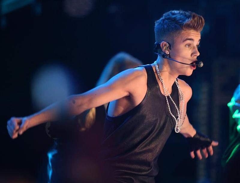 Canadian singer Justin Bieber performs during the halftime show during the 100th CFL Grey Cup championship football game in Toronto