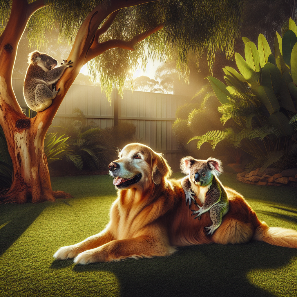 Koala Cuteness Alert: Golden Retriever Befriends a Baby Koala Down Under!